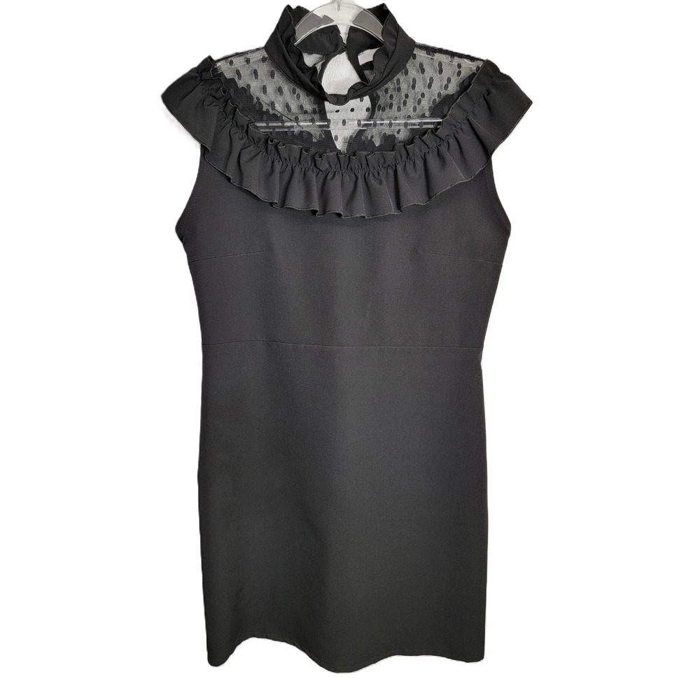 Piazza Sempione Italia L Black Ruffle Mesh Polka Dot Dress Wednesday‎ Goth